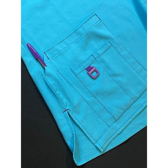 ~ Carhartt Force Sm Scrub Top V-neck Pockets Womens Cross-Flex Aqua Scrubs - Picture 4 of 16
